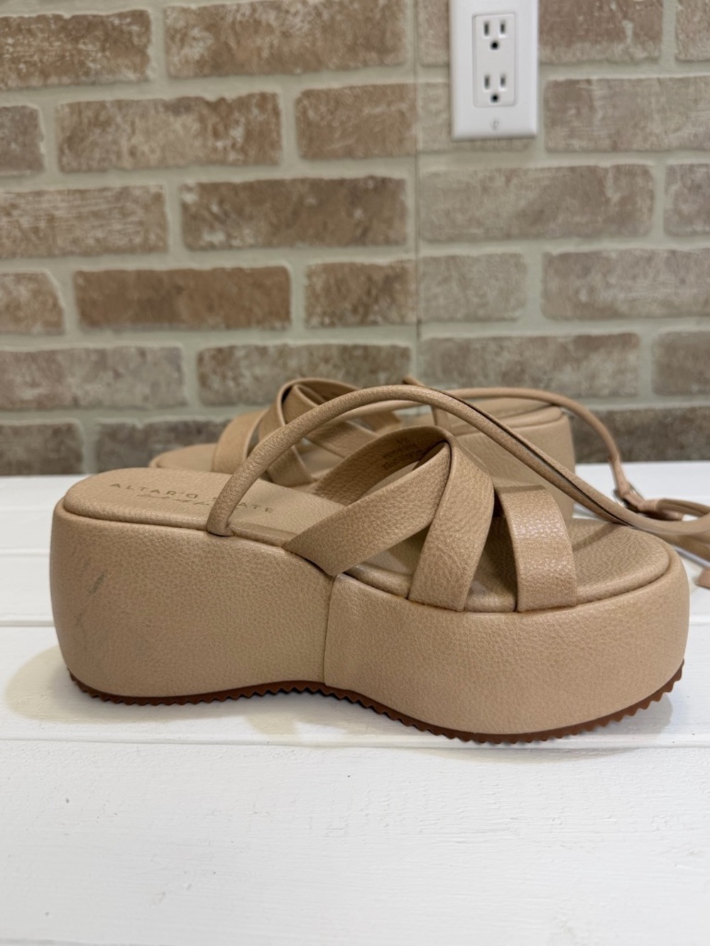 Altar’d State Women’s Nude Platform Ankle Wrap Sandals Size 6 Graduation Summer - Picture 7 of 11